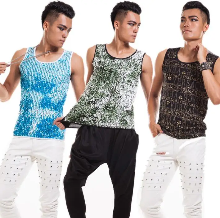 Мужской приталенный жилет без рукавов сине серый Стильный с блестками в стиле