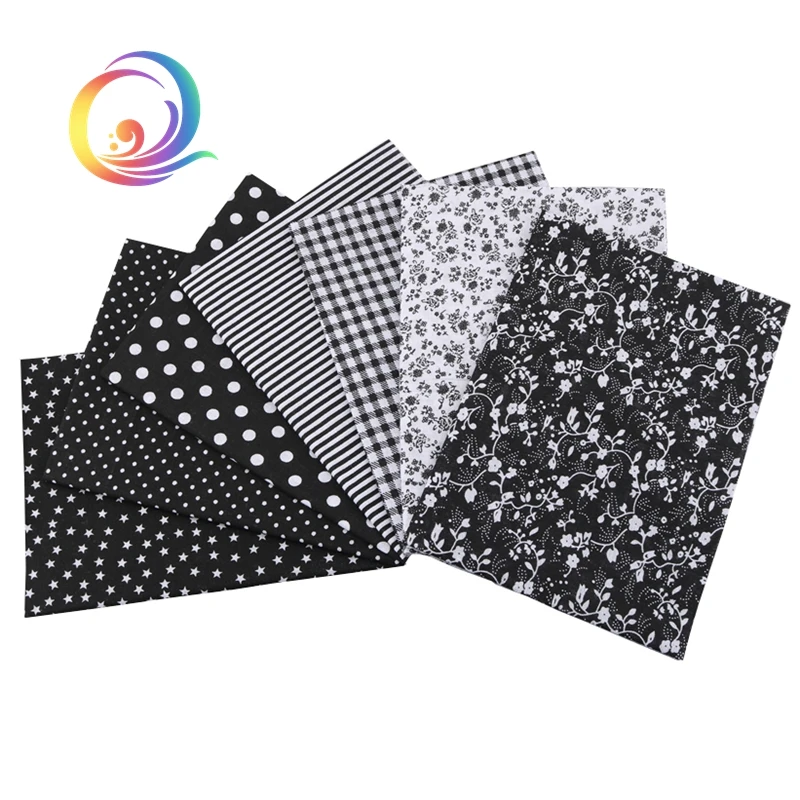 7 pcs Black Thin Cotton Fabric Patchwork For Sewing Scrapbook Cloth Fat Quarters Tissue For Quilting Needlework Pattern 50*50cm