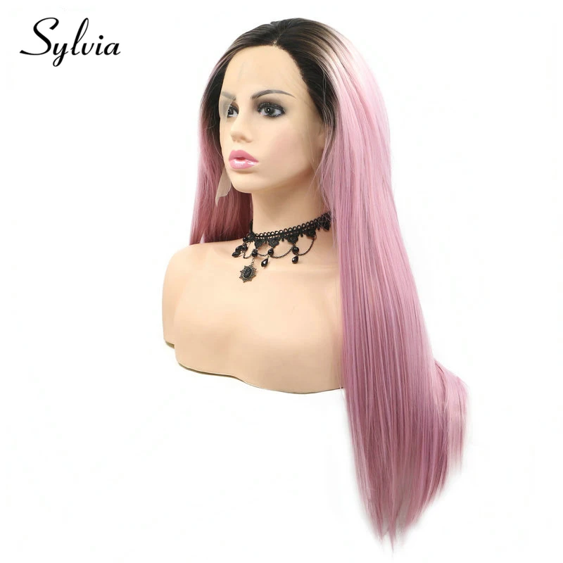 Sylvia натуральный розовый 2 T Ombre шелковистые прямые синтетические парики на