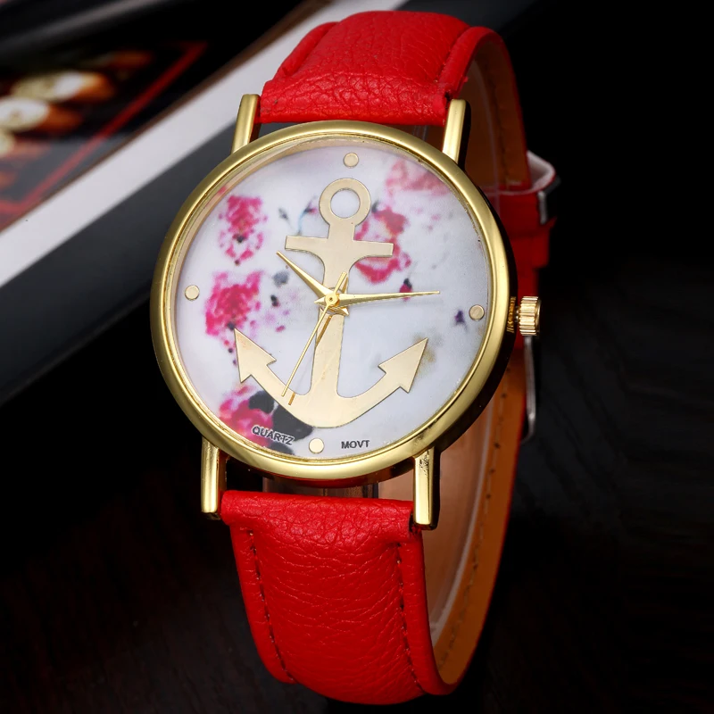 Женские повседневные наручные часы с цветочным принтом и якорем кварцевые