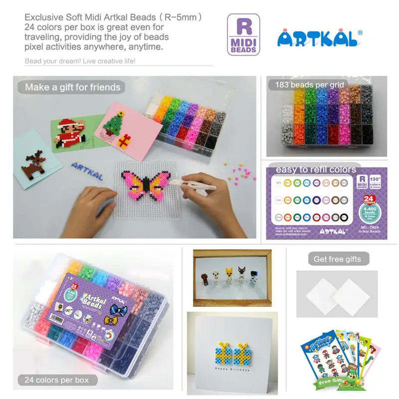 Бисер Artkal 24 Color Box Set R 5mm Soft Perler наборы бусин CR24|perler beads kit|perler beadsartkal |