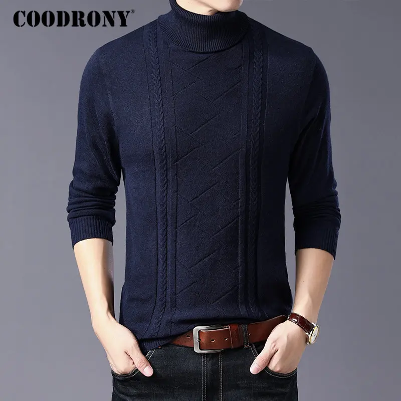 Тёмно-синий Бренд COODRONY, мужской свитер с высоким воротом, кашемировый шерстяной пуловер, мужская одежда, зимние толстые теплые мужские свитера s 91032 - Цвет: Тёмно-синий