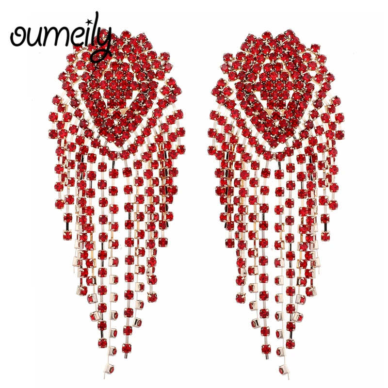 Женские серьги с кристаллами OUEMILY длинные красные синие белые зеленые со