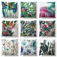 colorful flower tropical plant printed cushion cover green leaves linen pillow cases soft chair car sofa pillow cover home decor