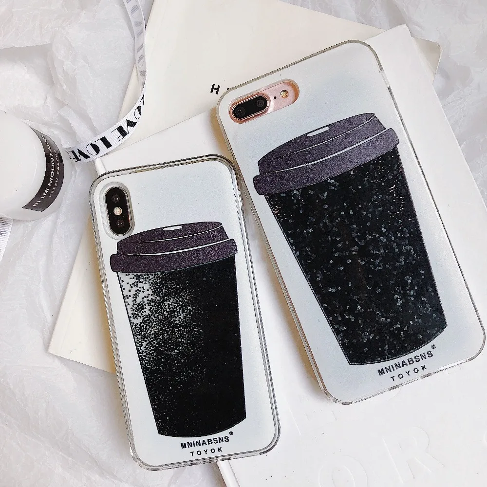 Для iPhone X XS MAX чехол для телефона чашка кофе КИТ жидкий зыбучий песок силиконовый 8