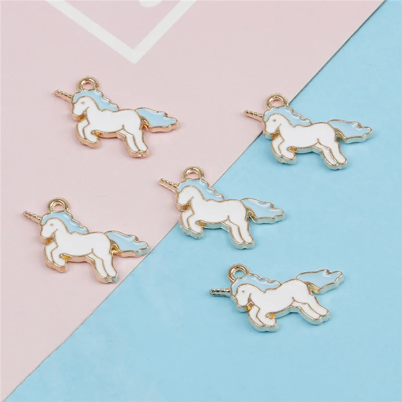 Sky Blue 10 шт./лот, модные милые эмаэээмалированные Подвески в виде единорога, подвески для ожерелья, сережек, браслетов, самодельных ювелирных изделий - Окраска металла: Sky Blue