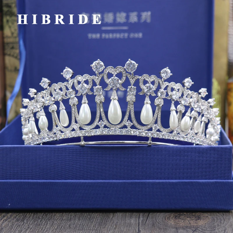 Роскошные аксессуары для волос HIBRIDE принцессы тиары с пресноводным жемчугом