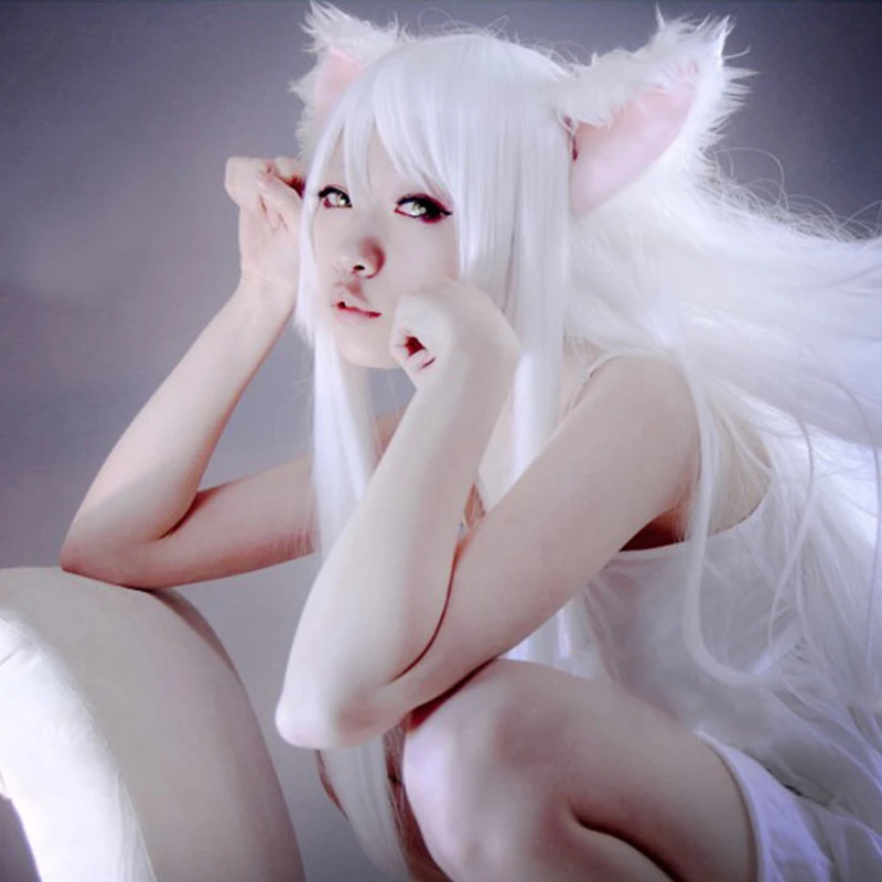 Neko Monogatari Hanekawa Tsubasa Косплей волосы 100 см Чистый Белый Косплей головные уборы термостойкие синтетические Perucas