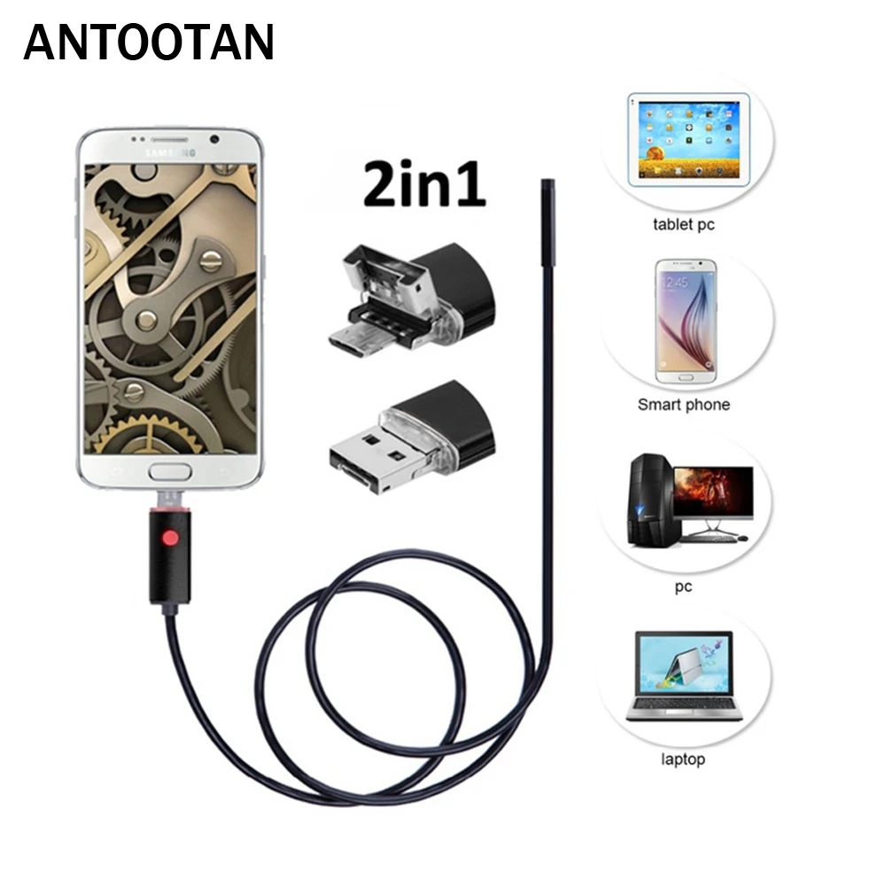 USB эндоскопическая камера объектив 5 мм 2 в 1 кабель 1/m/2m/5m|Камеры видеонаблюдения| |
