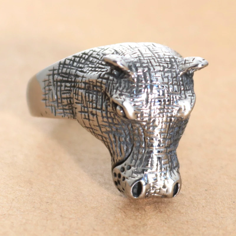 2019 Hip Hop Cool Animal Rhinoceros Ring Male 316L Stainless Steel Fashion Biker Punk Hippo Head Rings For Mens | Украшения и