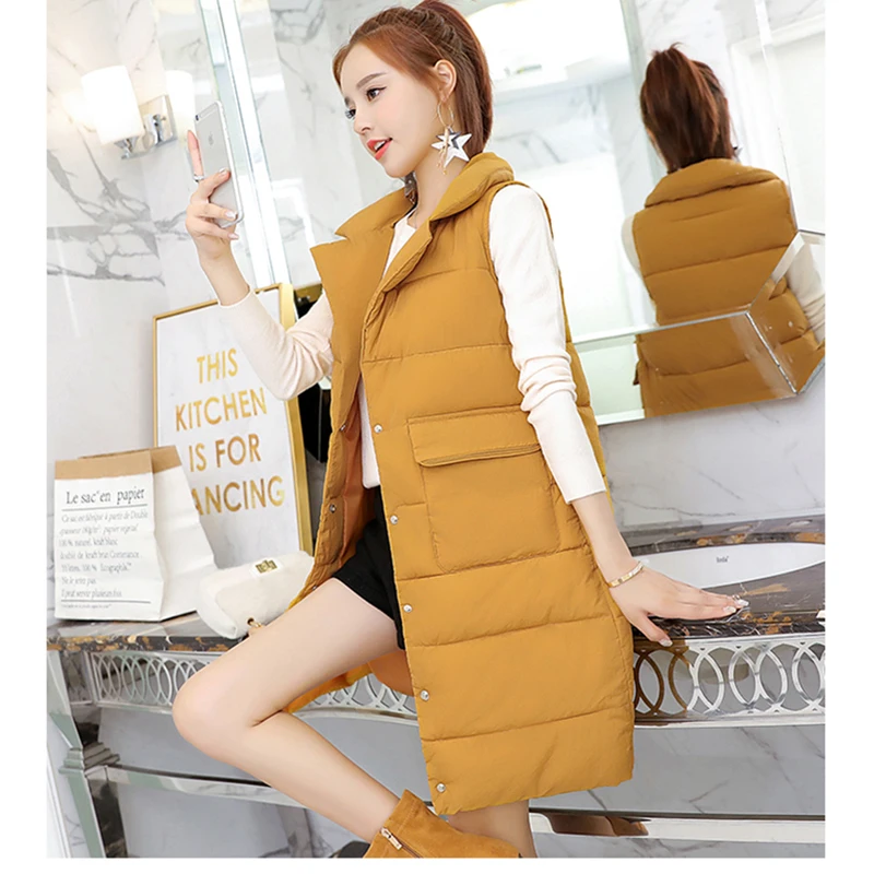 Autumn winter Women Cotton Down Vest 2018 New Fashion Medium long section Female Coat Slim Large size Thickening | Женская одежда