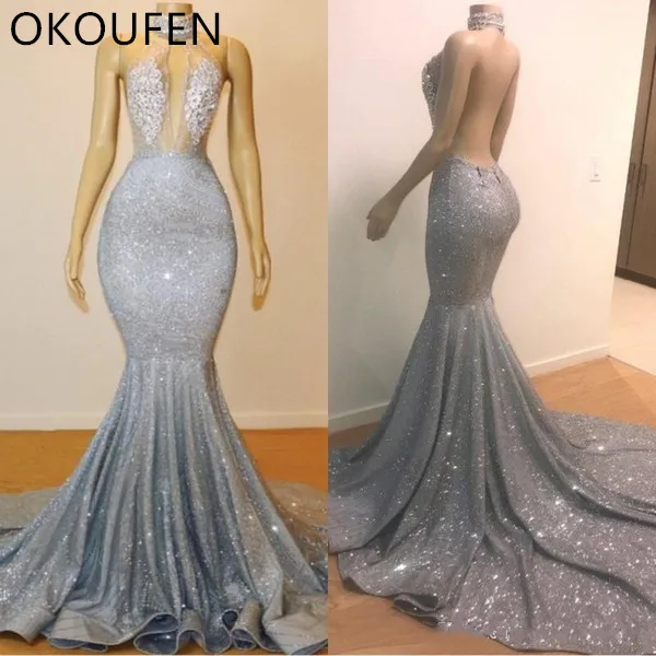 Платья для выпускного вечера 2021 серебро из ткани расшитой пайетками Обувь с