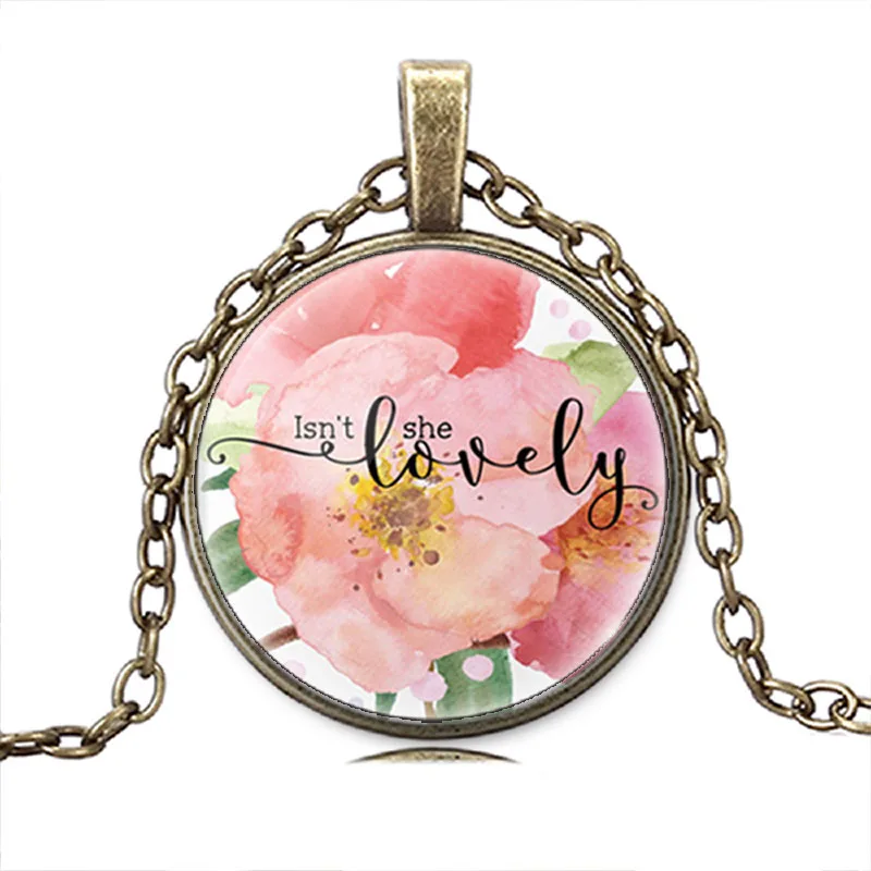 JEPHNE Love Quote Necklace Isn't She Lovely Watercolor Floral Charm Pendant Fashion Jewelry Women Wife Daughter Girls Xmas Gifts |