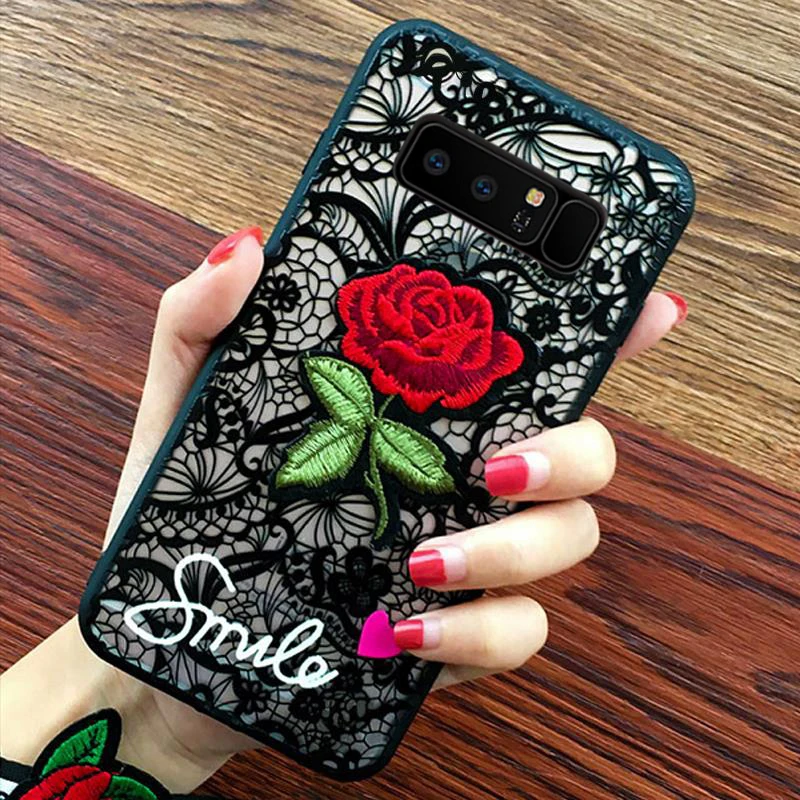 XinWen luxury 3d cute Fashion Rose Flower hard PC Phone cover coque case For samsung galaxy Note 8 Note8 Sexy Woman Lace Back |