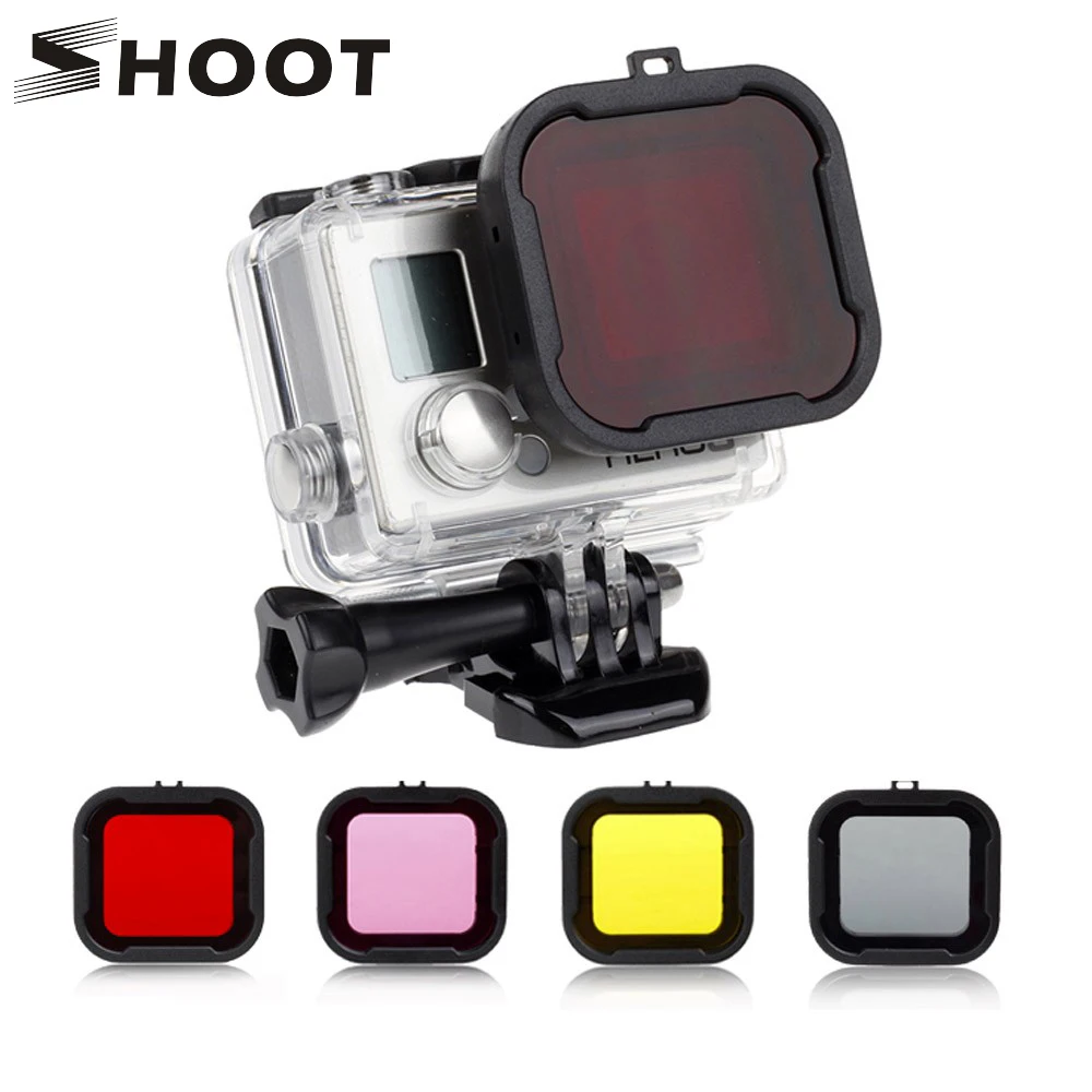 Водонепроницаемый чехол для камеры GoPro Hero 4 3+/4, черный, серебристый, красный фильтр для камеры Go Pro, аксессуары для дайвинга