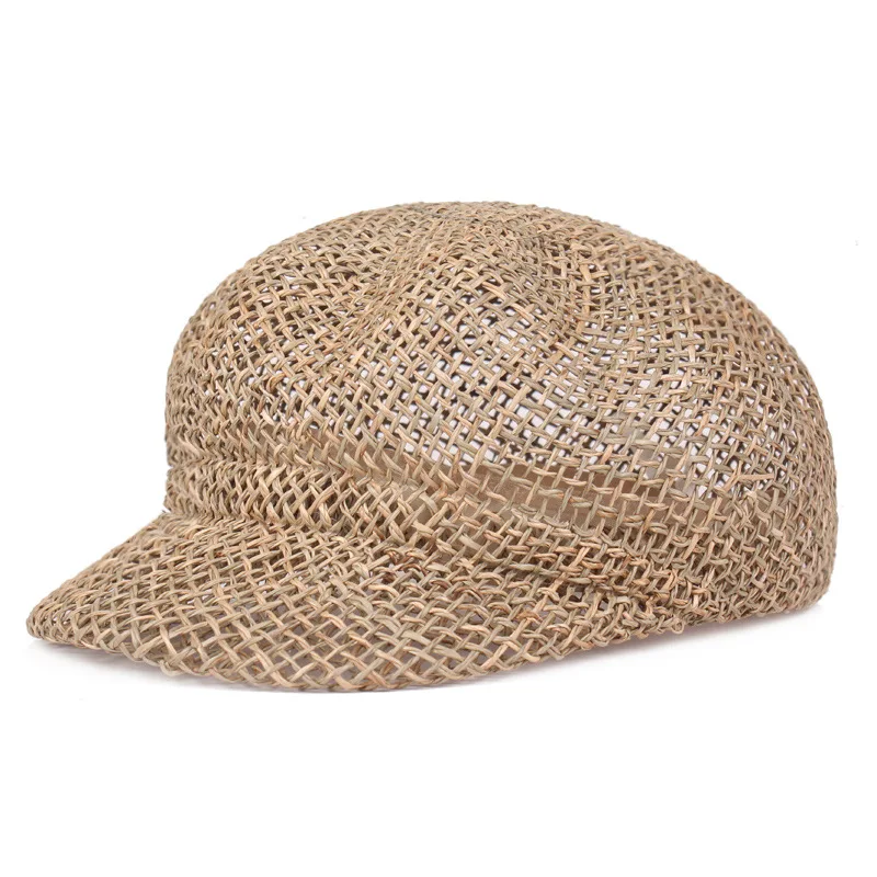 Summer Handmade Straw Berets Hats for Men and Women Outdoor Breathable Sun Visor Cap Sunhat Lafite Beach Hat for Holiday
