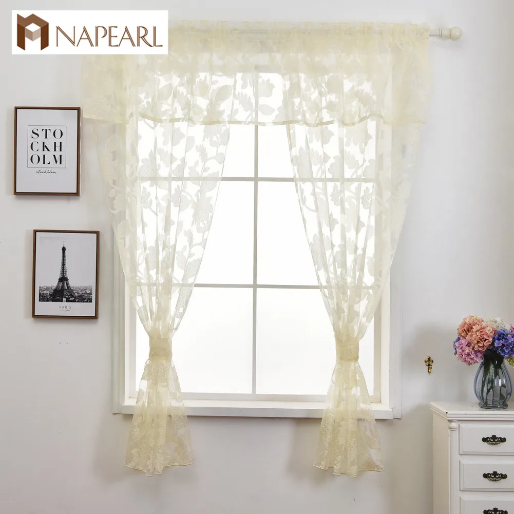 NAPEARL Цветочные листья жаккард короткий Тюль капли балдахин набор кухонных окон с