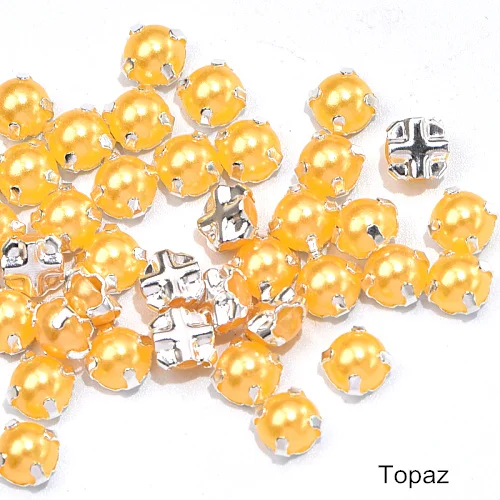 Topaz 5 мм, 100 шт, белые стразы для шитья, жемчужные бусины, пришивные стразы с серебряными клешнями, полукруглые жемчужины для рукоделия, B3404 - Цвет: Topaz