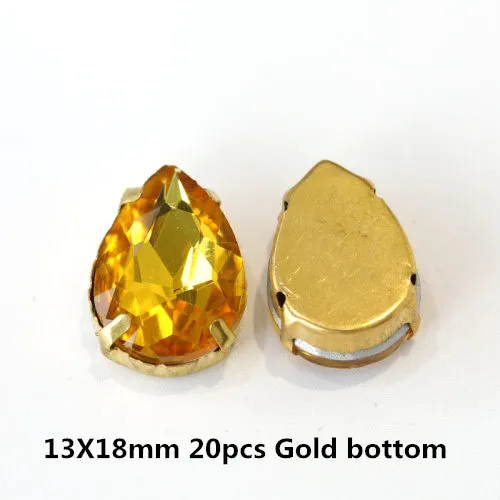 13X18mm---20PCS Стразы смешанных размеров желтого цвета с пришивкой, золотые стразы с плоской задней частью, стразы для шитья, каплевидные Стразы для свадебного платья Y3510 - Цвет: 13X18mm---20PCS