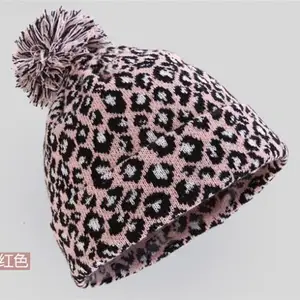 1 шт. модные шапки, розовыекофейные леопардовые мужскиеженские вязаные шапки в стиле хип-хоп, зимние плотные теплые шапки, женская шапка