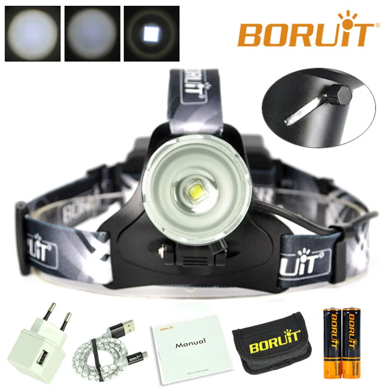 

Налобный фонарь Boruit B13, светодиодный, перезаряжаемый, масштабируемый, водонепроницаемый, фонарь светильник s, новейшая версия, 6000 люмен, черн...