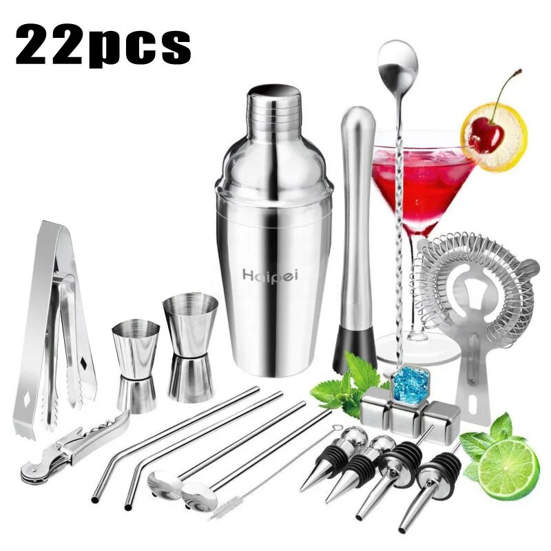 22 шт. набор для приготовления коктейлей из нержавеющей стали шейкер для Виски Ром Набор для изготовления барных аксессуаров Высокое качество Горячая Распродажа
