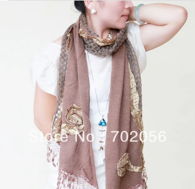 FASHION Lace scarf shawl wrap poncho SCARF scarves stole 180*35cm 18PCS/LOT #3091 | Аксессуары для одежды