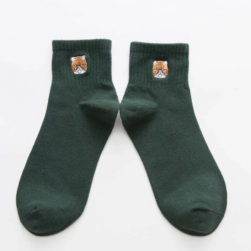 

[WPLOIKJD]Lovely Cartoon Embroidery Laszlo Women Casual Socks Kawaii Dogs Cats Funny Breathable Calcetines Mujer Sokken