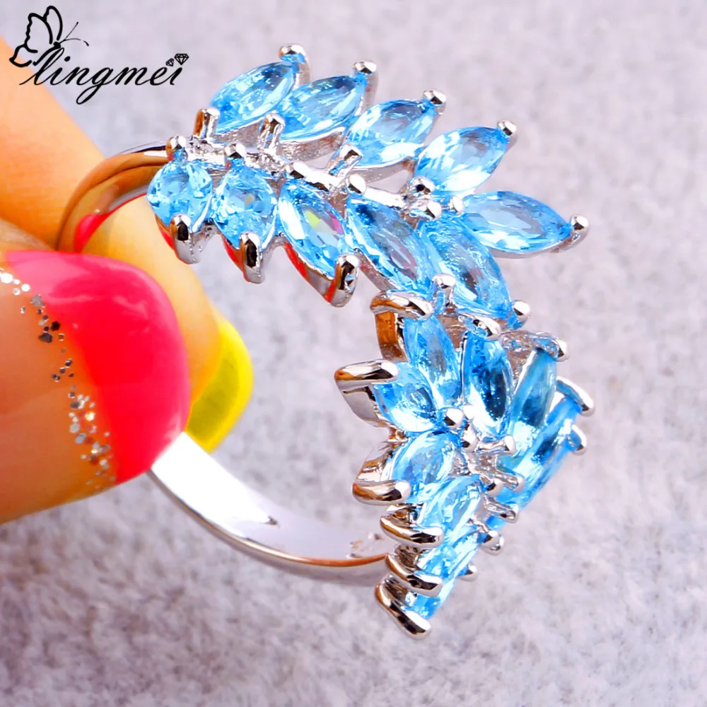 Женское кольцо с синим фианитом размеры 7 8 9 10|ring size|women ringsring wholesale |