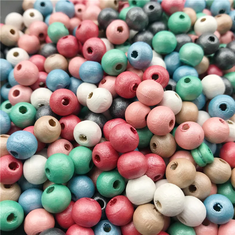 Hot Sale DIY 200Pcs Wooden Beads Round Ball Spacer For Jewelry Making Natural Wood Charms 6mm/8mm Colorful Silver Plated | Украшения и