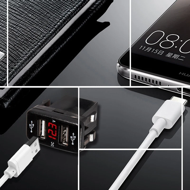Автомобильное зарядное устройство USB 2 порта 1 и 2.1A быстрое гнездо со светодиодный