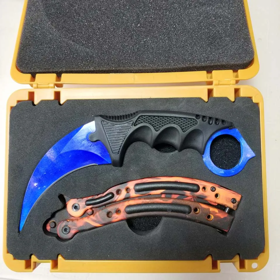 flame Прямая поставка Karambit+ нож для тренера+ нейлоновая сумка+ отвертка+ коробка CSGO чехол для игрового ножа Бабочка Набор комбинированных ножей тупое лезвие - Цвет: flame