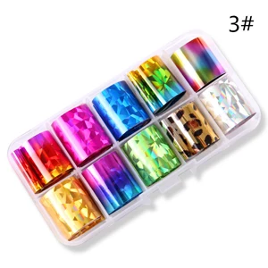 10 шт/15 шт цветной набор из фольги для ногтей, лазерные переводные наклейки для ногтей звездное небо, сделай сам, маникюрные блестящие украшения, полные кончики для ногтей - Цвет: 03
