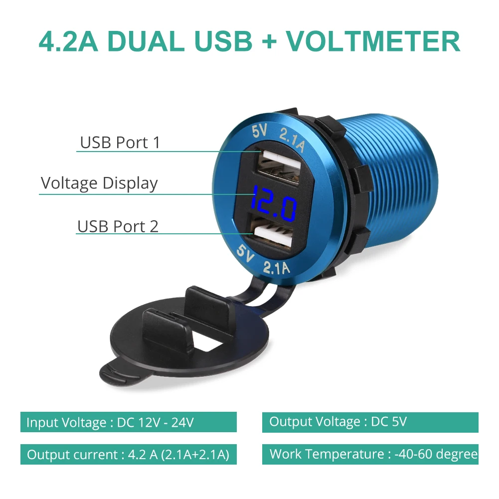Двойной USB Автомобильное зарядное устройство для мотоцикла Авто Грузовик ATV