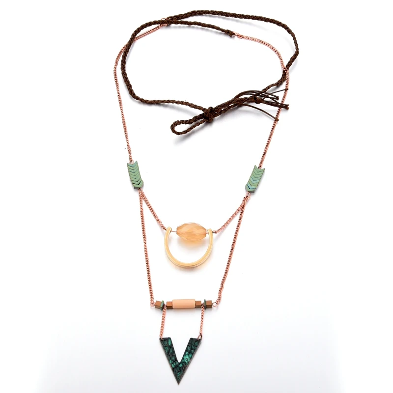 Многослойное ожерелье с треугольной подвеской этническое ювелирное изделие