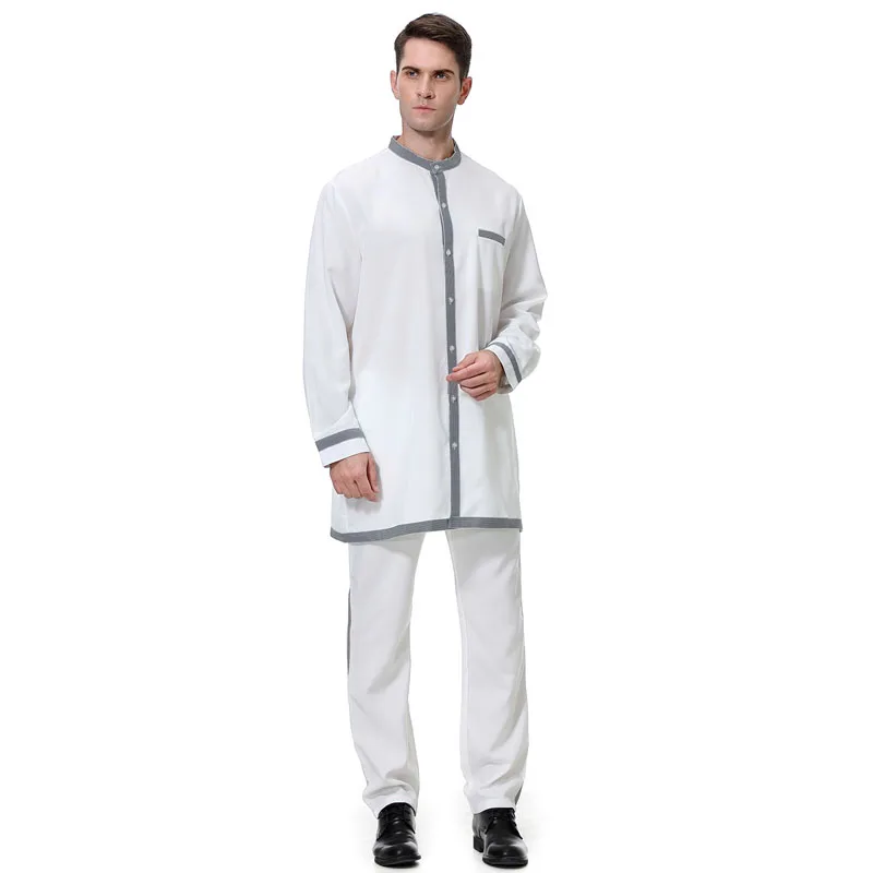 Muslim Men Robes Set Long-Sleeved Top + Trousers Two-Piece Suit Islamic Clothing Arabic Kaftan | Тематическая одежда и