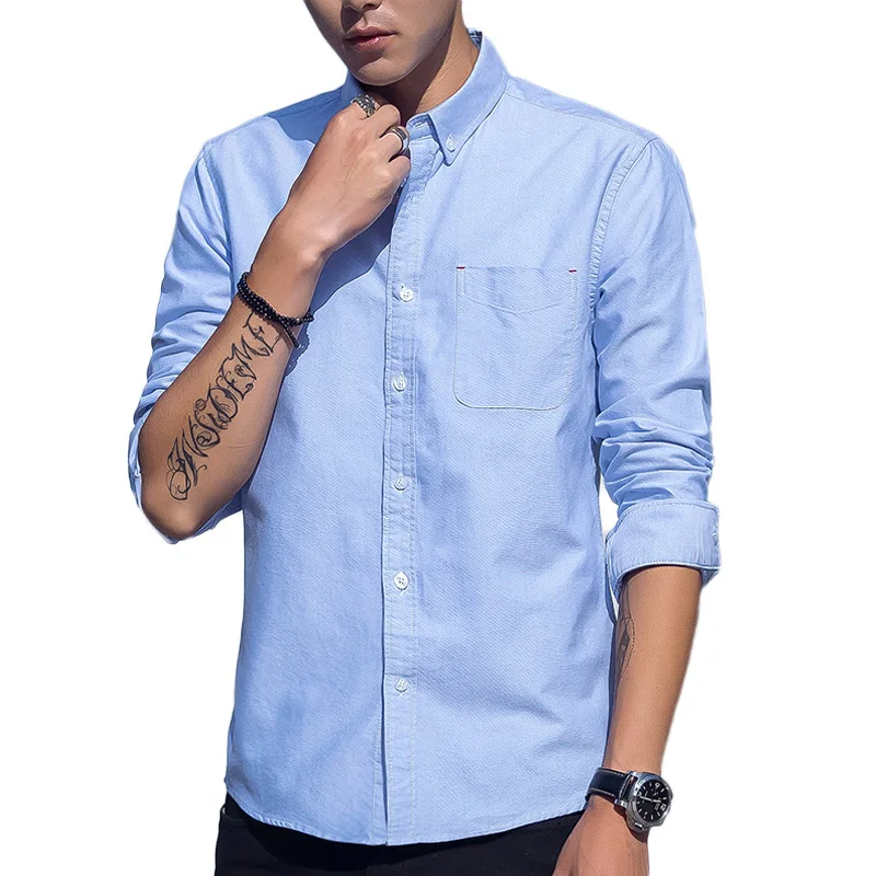 100% хлопок одноцветная Мужская рубашка с длинным рукавом мужская полосатая
