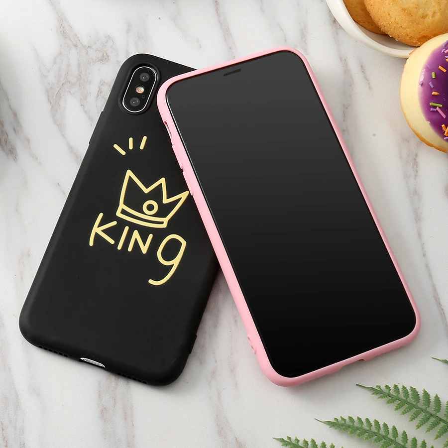 Силиконовый чехол для телефона iPhone X/8/7/6 7Plus/8Plus/11 розовый чехлы King Queen|Сумки