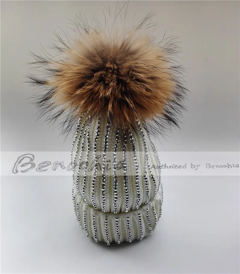 Зимняя женская Шапка бини в блестящем стиле|skullies cap|hat real furreal fur pom |