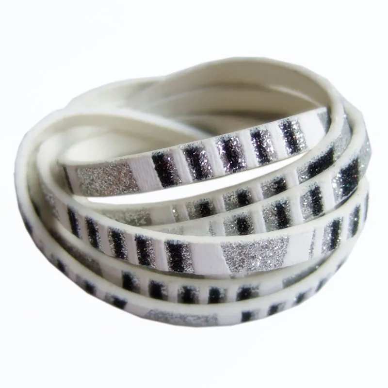 5 мм плоский кожаный шнур блестящий порошок Зебра полоски нить ПУ браслет ремешок