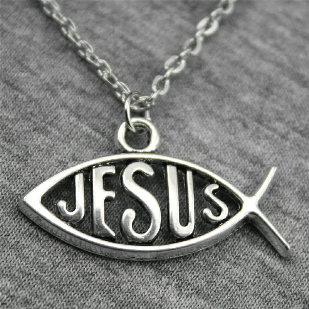 

1 Piece 29x17mm Christianity Fish Necklace Pendant For Women Necklace Jewelry Chain Fashion Silver Plated Color