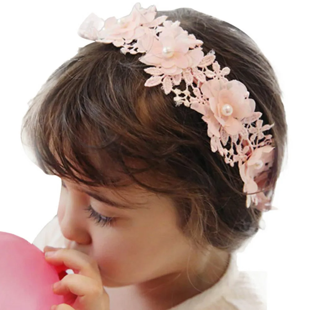 Women New Sweet Retro Hair Band girl Headband Lace Crochet Flower Imitation pearls Hairband Ribbon Accessories | Детская одежда и