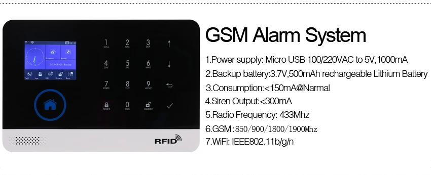 Беспроводная SIM GSM домашняя RFID Охранная ЖК-клавиатура с сенсорной клавиатурой wi-fi GSM сигнализация комплект датчиков английский, русский, испанский голос