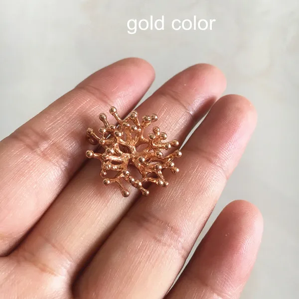 gold color 6 шт. необработанные латунные 3D кораллы для украшения, 21*23 мм - Цвет: gold color