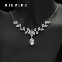 hibride elegant leaf design cubic zirconia pendant dubai jewelry set women bridal necklace earring for engagement gifts n 244