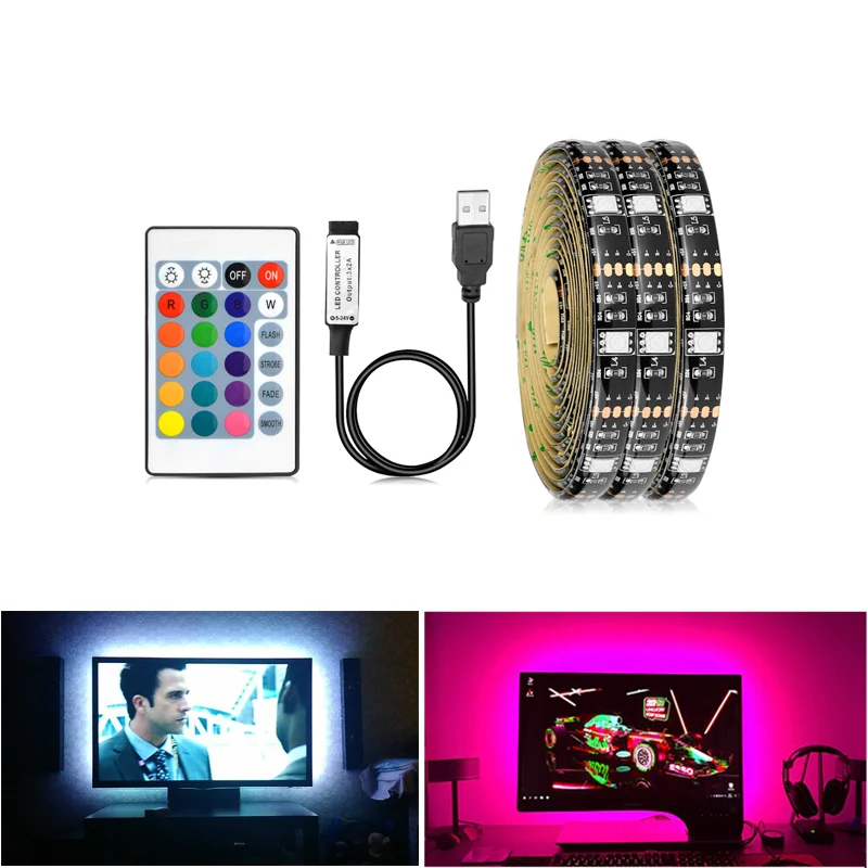 1 м 2 м 5050SMD RGB светодиодный светильник ТВ фоновый светильник ing с пультом дистанционного управления ПК Компьютерная подсветка Декор Luces светодиодный светильник для шкафа