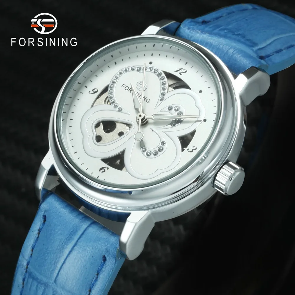 FORSINING 2019 модные повседневные механические часы с цветком и скелетом женские