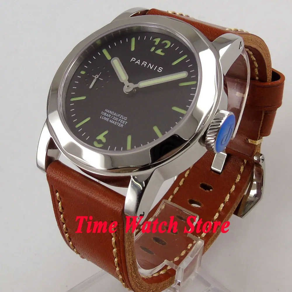 Мужские часы Parnis 44 мм с полированным корпусом кристаллом sapphire светящиеся