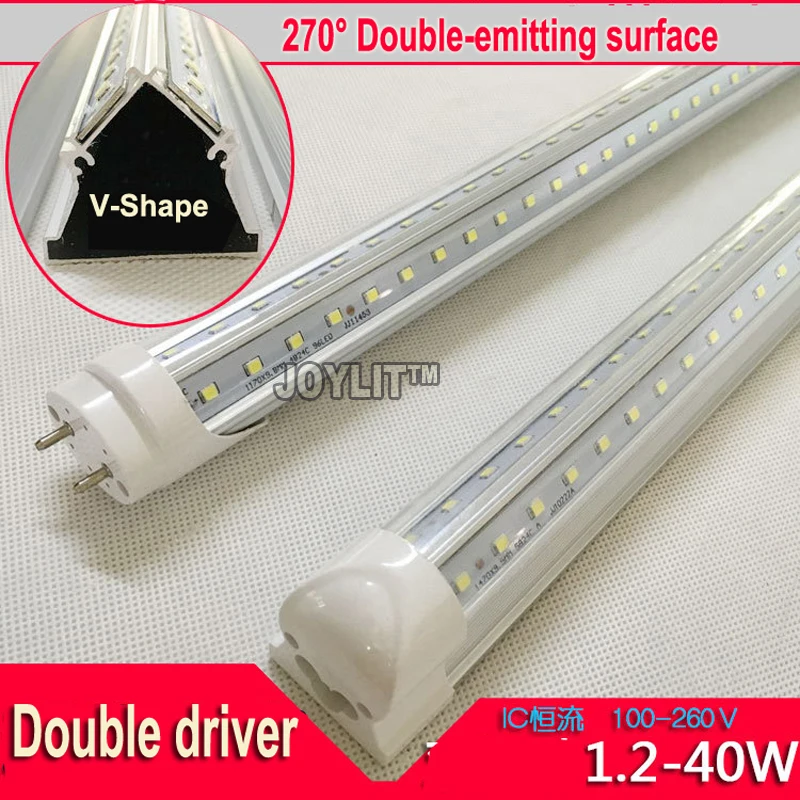 50pcs 40W 1200MM 4ft T8 V-shaped LED Tube Light High Brightness SMD2835 192led/PC AC85-265V 270 Degree
