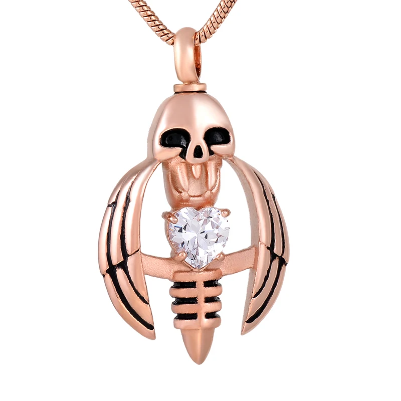 9793 череп крыло держать сердце кристалл кремации Neckalce урна кулон пепел держатель